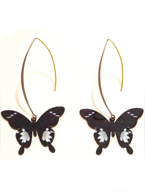 Jewelry - “Rorschach Butterfly” Gothic Boho Black White Paint Splatter Open Loop Wire Hoop